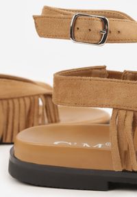 Born2be - Ciemnobeżowe Sandały w Stylu Rzymianek z Frędzlami Lysoph. Okazja: na co dzień. Zapięcie: sprzączka. Kolor: beżowy. Materiał: jeans. Styl: casual, elegancki, boho #7