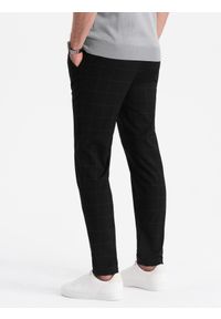 Ombre Clothing - Spodnie męskie o klasycznym kroju w delikatną kratę - czarne V5 - Rozmiar: XL. Kolor: czarny. Materiał: wiskoza, poliester, materiał. Styl: klasyczny #5
