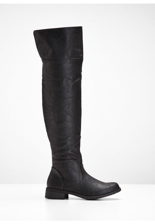 bonprix - Kozaki za kolano. Wysokość cholewki: za kolano. Zapięcie: zamek. Kolor: czarny. Szerokość cholewki: normalna. Obcas: na obcasie. Styl: elegancki. Wysokość obcasa: średni