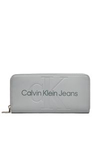 Calvin Klein Jeans Duży Portfel Damski Sculpted Zip Around Mono K60K607634 Szary. Kolor: szary. Materiał: skóra