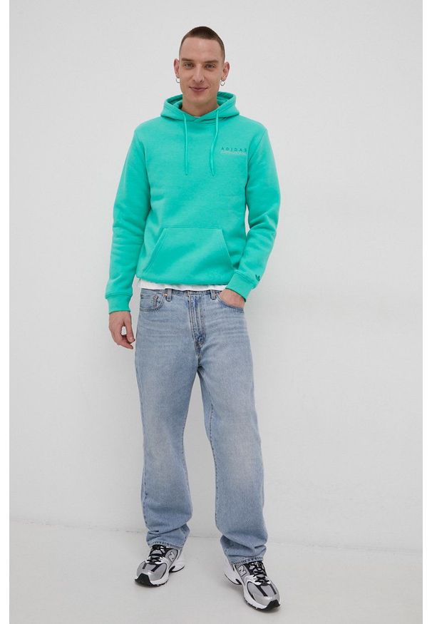 adidas Originals Bluza HF4919 męska kolor zielony z kapturem gładka. Okazja: na co dzień. Typ kołnierza: kaptur. Kolor: turkusowy. Materiał: bawełna, dzianina, materiał. Wzór: gładki. Styl: casual