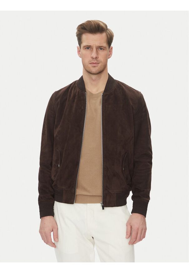 Serge Pariente Kurtka skórzana M888 Brązowy Regular Fit. Kolor: brązowy. Materiał: skóra