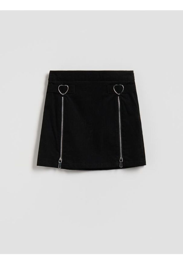 Reserved - Spódnica z zamkami - czarny. Kolor: czarny. Materiał: bawełna