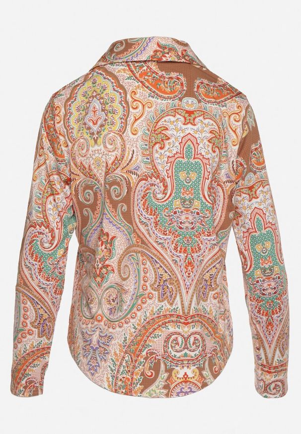Born2be - Pomarańczowa Koszula z Orientalnym Wzorem i Guzikami Unadisa. Kolor: pomarańczowy. Styl: klasyczny