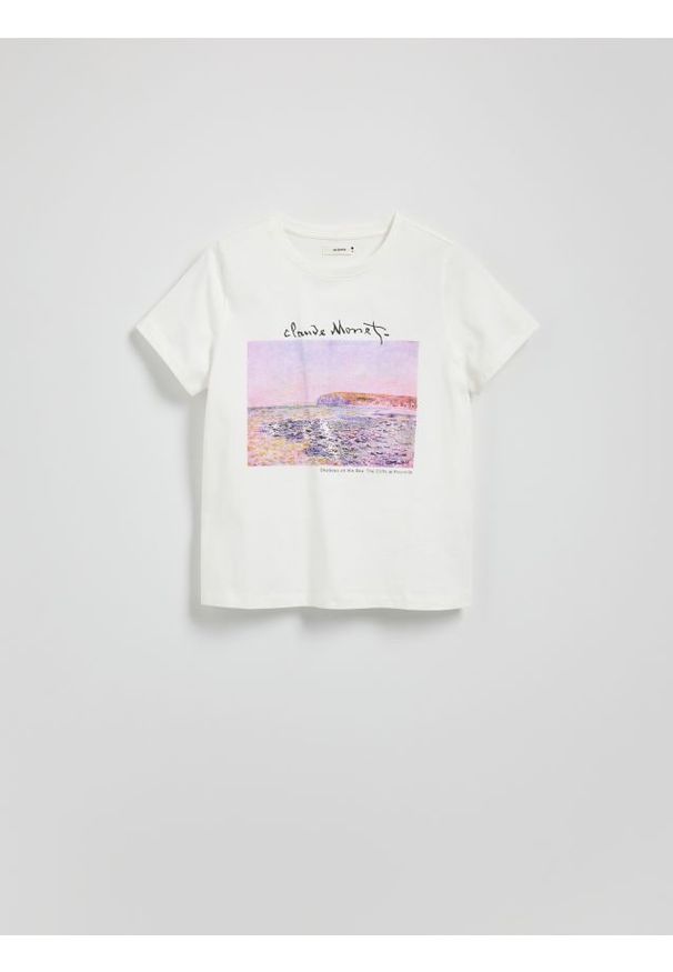 Reserved - T-shirt z nadrukiem - biały. Kolor: biały. Materiał: bawełna. Wzór: nadruk