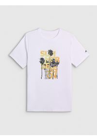 4f - 4F T-shirt oversize z nadrukiem męski - biały M. Okazja: na co dzień. Kolor: biały. Materiał: jersey, bawełna, materiał, dzianina. Wzór: nadruk. Styl: klasyczny, wakacyjny, elegancki, casual, sportowy #1