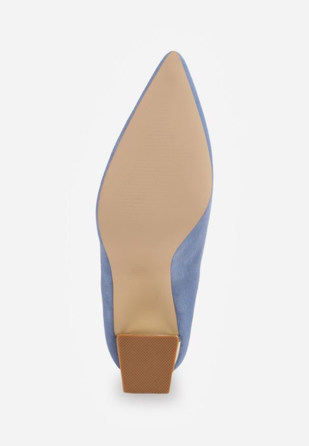 Born2be - Niebieskie Czółenka na Obcasie z Metaliczną Wstawką i Paskiem Wokół Kostki Linnolira. Okazja: na co dzień. Zapięcie: pasek. Kolor: niebieski. Materiał: satyna. Wzór: paski. Obcas: na obcasie. Styl: wizytowy, casual, elegancki. Wysokość obcasa: średni