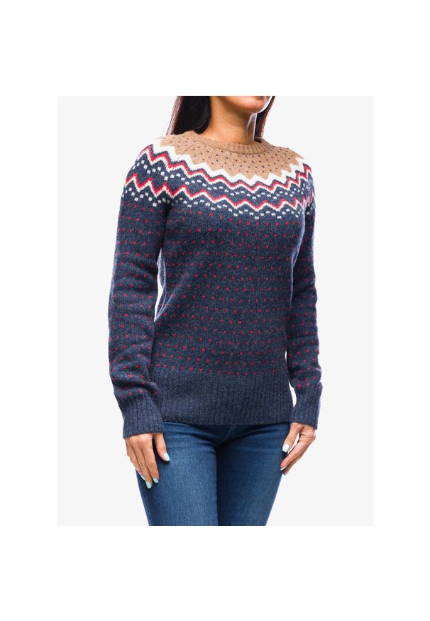 Fjällräven - Sweter damski Fjallraven Ovik Knit Sweater. Kolor: niebieski, wielokolorowy, czarny. Sport: turystyka piesza