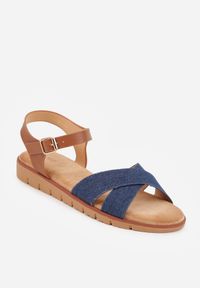 Born2be - Niebieskie Sandały VICES na Płaskiej Podeszwie z Paskiem w Kształcie X Doriven. Okazja: na co dzień, na randkę, na spacer. Zapięcie: pasek. Kolor: niebieski. Materiał: len. Sezon: lato. Obcas: na płaskiej podeszwie. Styl: casual, elegancki #5