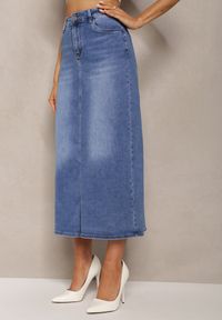 Renee - Niebieska Spódnica High Waist Ołówkowa z Przejaśnieniami na Jeansowym Materiale Carolea. Okazja: na co dzień. Stan: podwyższony. Kolor: niebieski. Materiał: jeans, materiał. Styl: casual, klasyczny #4
