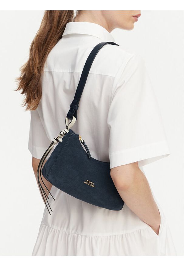 TOMMY HILFIGER - Tommy Hilfiger Torebka Th Statement Mini Should Bag Sue AW0AW18823 Brązowy. Kolor: brązowy. Materiał: skórzane, zamszowe