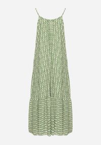 Born2be - Zielona Bawełniana Sukienka Rozkloszowana z Geometrycznym Wzorem Niladora. Okazja: na co dzień. Kolor: zielony. Materiał: bawełna. Długość rękawa: na ramiączkach. Wzór: geometria. Sezon: lato. Styl: casual #4