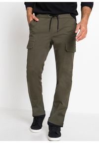 bonprix - Spodnie ocieplane z gumką w talii Regular Fit Straight. Kolor: zielony #1