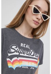 Superdry t-shirt damski kolor szary. Kolor: szary. Wzór: nadruk #2