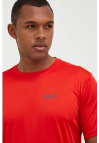 Jack Wolfskin t-shirt sportowy Tech kolor czerwony gładki. Kolor: czerwony. Materiał: włókno, materiał. Wzór: gładki. Styl: sportowy #2