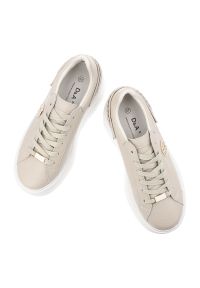 Sneakersy damskie S.Barski, ze skóry naturalnej licowej gruba podeszwa platforma sznurowane styl casual, beżowe, LR61-7095. Okazja: na co dzień. Kolor: beżowy. Materiał: skóra. Obcas: na platformie #2