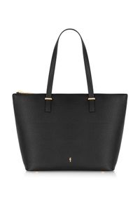 Ochnik - Elegancka czarna torebka shopper damska. Kolor: czarny. Wzór: paski. Materiał: skórzane. Rozmiar: duże. Styl: elegancki. Rodzaj torebki: na ramię