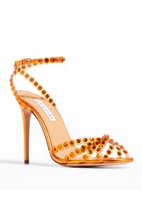 AQUAZZURA - Pomarańczowe sandały na szpilce z kryształami Tequila. Zapięcie: pasek. Kolor: pomarańczowy. Wzór: aplikacja. Obcas: na szpilce. Wysokość obcasa: średni