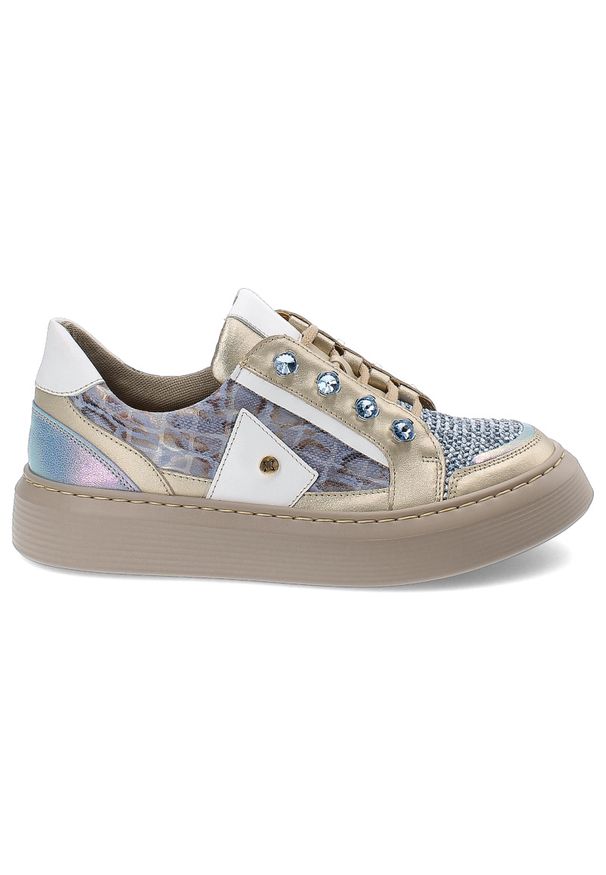 Niebieskie Sneakersy Maciejka Stylowe Obuwie Damskie. Okazja: na co dzień. Kolor: beżowy, niebieski. Materiał: skóra. Styl: elegancki