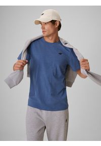 4f - 4F T-shirt regular gładki męski - denim XXL. Okazja: na uczelnię, na co dzień, do pracy, na spacer. Kolor: niebieski. Materiał: denim. Wzór: gładki. Styl: casual, klasyczny #1