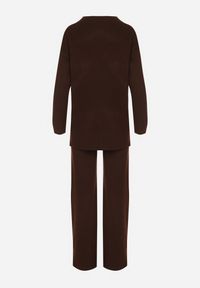 Born2be - Brązowy Dzianinowy Komplet z Bawełną i Wełną Długi Sweter i Szerokie Spodnie Reinesa. Kolor: brązowy. Materiał: wełna, bawełna, dzianina #6