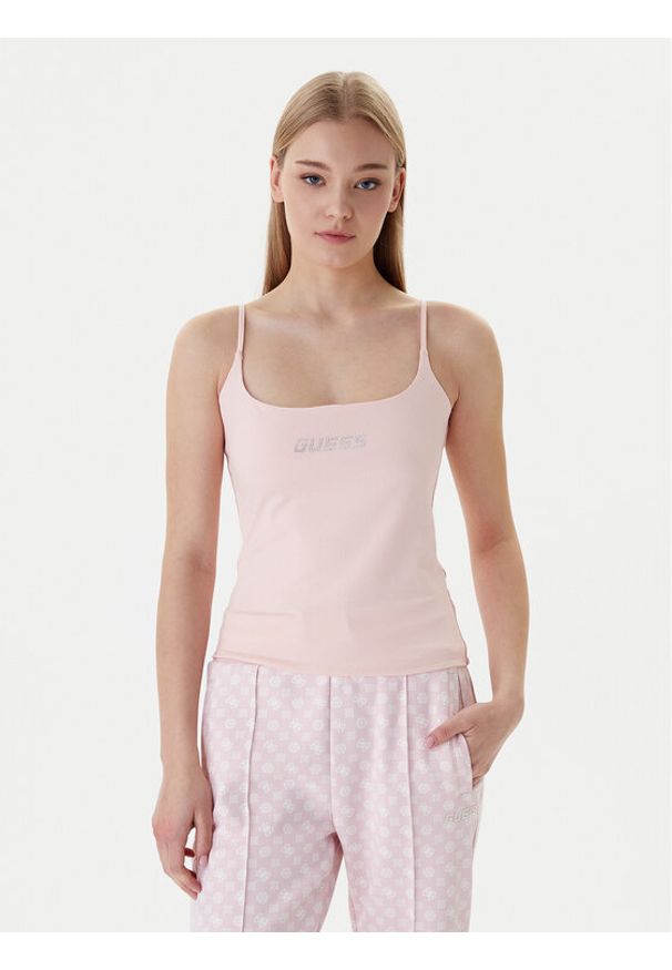 Guess Top V5GP22 J1314 Pomarańczowy Slim Fit. Kolor: pomarańczowy. Materiał: bawełna