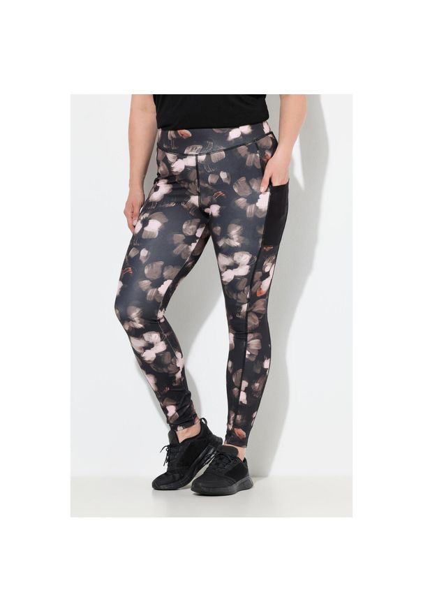 ULLA POPKEN - Damskie Legginsy sportowe szybkoschnące kieszenie z recyklingu. Kolekcja: plus size. Kolor: czarny. Materiał: poliester, materiał, elastan