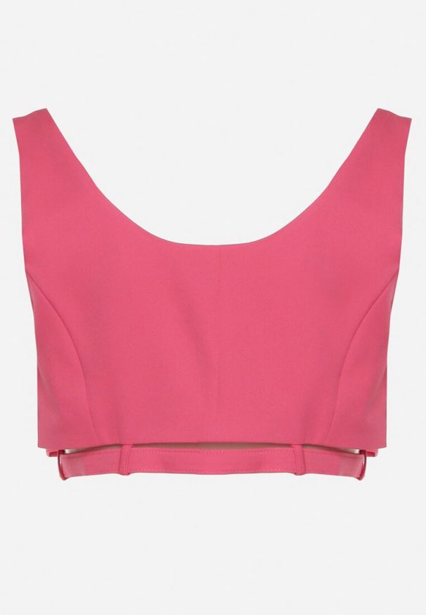 Born2be - Fuksjowy Top Zapinany na Napy z Ozdobnym Paskiem Tiamarose. Okazja: na co dzień. Kolor: różowy. Materiał: jeans. Sezon: lato. Styl: wizytowy, elegancki, casual