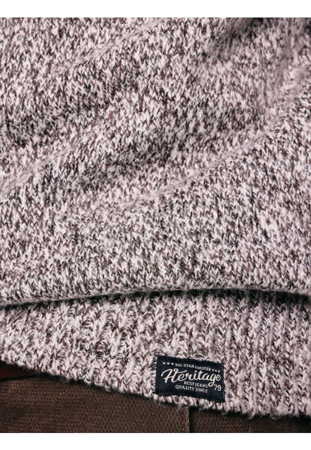 Big-Star - Sweter męski melanżowy brązowy Waltero 804. Okazja: na co dzień. Kolor: brązowy. Materiał: jeans, dzianina. Wzór: melanż. Styl: casual, klasyczny, elegancki