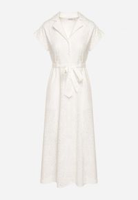 Born2be - Biała Bawełniana Ażurowa Sukienka na Guziki o Koszulowym Kroju Wiązana Paskiem Grosofia. Okazja: na co dzień. Kolor: biały. Materiał: bawełna. Wzór: ażurowy. Sezon: lato. Typ sukienki: koszulowe. Styl: klasyczny, casual, elegancki #7