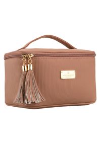Praktyczna kosmetyczka z tkaniny syntetycznej w beżowym kolorze, jednokomorowa - Peterson. Kolor: beżowy. Materiał: tkanina, syntetyk #1