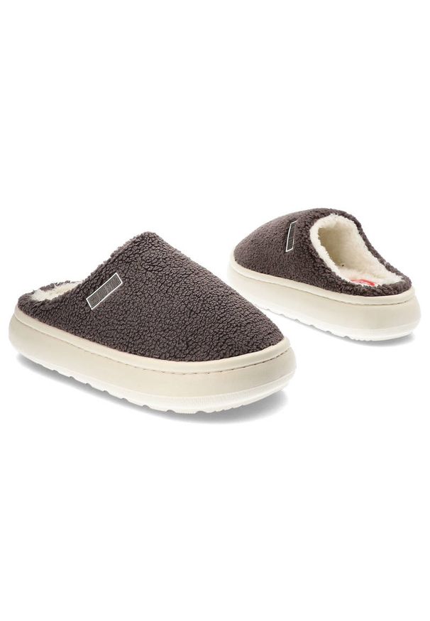 Big-Star - Szare Klapki Big Star Wygodne Ocieplane Kapcie Damskie. Okazja: do domu, na co dzień. Kolor: szary. Materiał: futro, materiał, syntetyk. Szerokość cholewki: normalna. Styl: casual