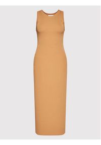 Simple Sukienka letnia SUD012 Brązowy Slim Fit. Kolor: brązowy. Materiał: syntetyk, wiskoza. Sezon: lato