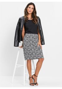 bonprix - Spódnica z dżerseju. Kolor: czarny. Materiał: jersey. Wzór: nadruk. Styl: elegancki