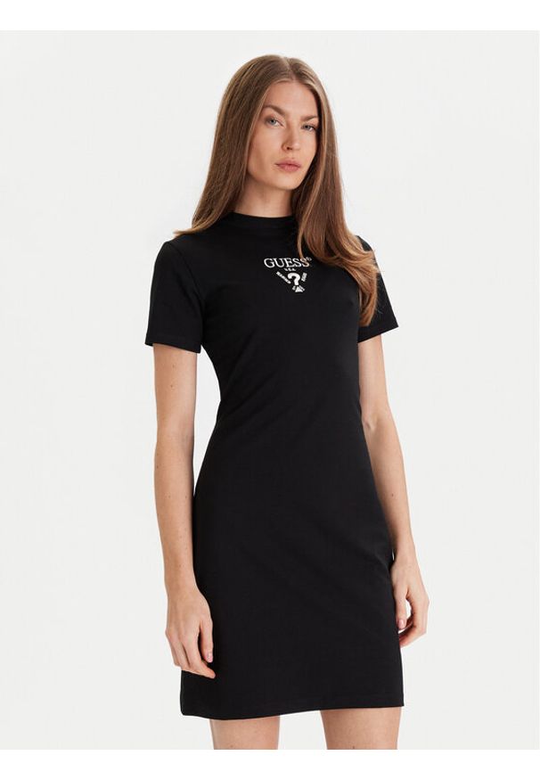 Guess Sukienka codzienna V4YK02 KCDH1 Czarny Regular Fit. Okazja: na co dzień. Kolor: czarny. Materiał: bawełna. Typ sukienki: proste. Styl: casual