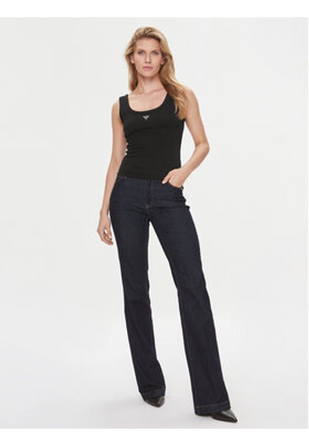 Guess Top W3YP68 KA0H1 Czarny Regular Fit. Kolor: czarny. Materiał: bawełna