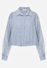 Born2be - Niebieska Bawełniana Koszula Oversize w Pionowe Paski z Gumką Kycer. Okazja: na co dzień, na spotkanie biznesowe. Typ kołnierza: kołnierzyk klasyczny. Kolor: niebieski. Materiał: bawełna. Wzór: paski. Styl: casual, biznesowy, elegancki, klasyczny #5