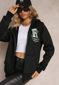 Renee - Czarna Bluza z Kapturem i Polarem Sewan. Typ kołnierza: kaptur. Kolor: czarny. Materiał: polar. Wzór: aplikacja, nadruk #3