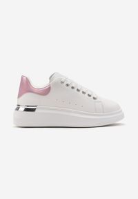 Born2be - Biało-Różowe Sneakersy na Grubej Podeszwie z Metaliczną Wstawką Ranti. Kolor: biały