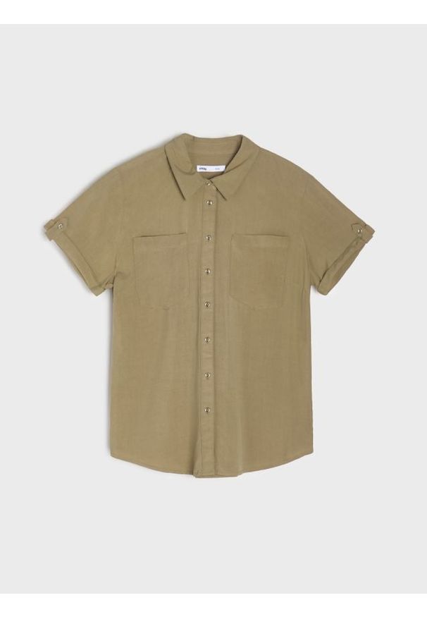 Sinsay - Wiskozowa koszula z krótkim rękawem - zielony. Kolor: zielony. Materiał: wiskoza. Długość rękawa: krótki rękaw. Długość: krótkie