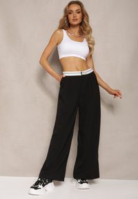 Renee - Czarne Spodnie z Wiskozy Palazzo High Waist Zapinane na Suwak Nellieva. Okazja: na co dzień. Stan: podwyższony. Kolor: czarny. Materiał: wiskoza. Styl: casual #3
