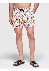Ombre Clothing - Szorty męskie kąpielówki w kolorowy print - białe V2 - Rozmiar: XL. Okazja: na plażę. Kolor: biały. Materiał: poliester, materiał. Wzór: kolorowy, nadruk