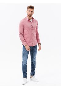Ombre Clothing - Bawełniana koszula męska z tkaniny w stylu Oxford SLIM FIT - czerwona V18 K642 - XXL. Kolor: czerwony. Materiał: bawełna, tkanina #3