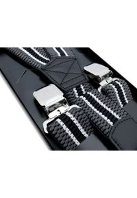 Modini - Szerokie szelki męskie do spodni - szare z paskiem SZ136. Kolor: szary. Materiał: skóra, guma #1