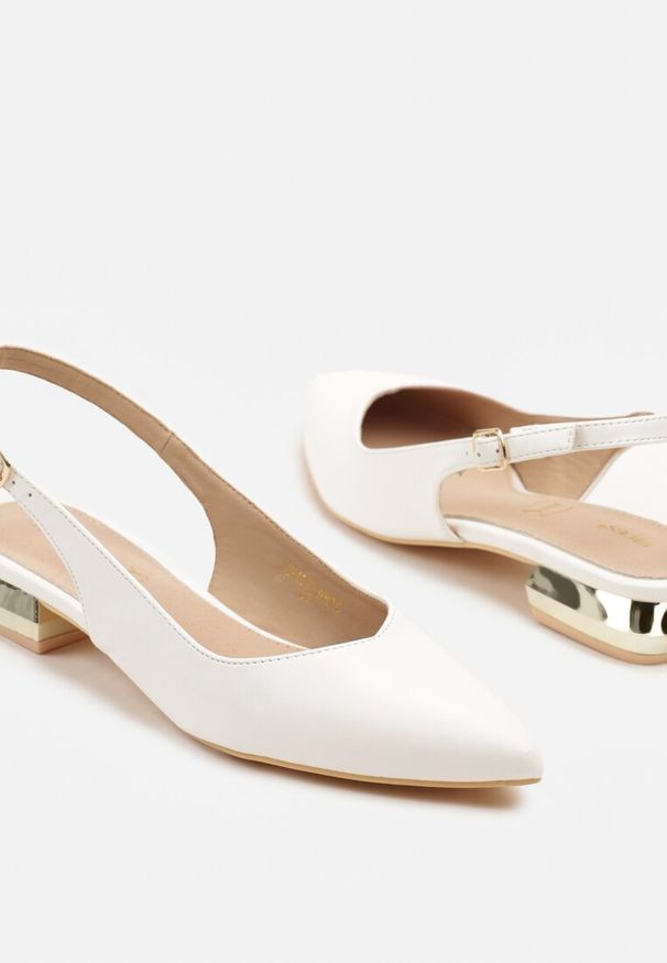 Renee - Białe Sandały Slingback Vices z Wkładką ze Skóry Naturalnej Galeresa. Okazja: na co dzień, do pracy, na spotkanie biznesowe. Zapięcie: pasek. Kolor: biały. Materiał: skóra. Obcas: na obcasie. Styl: casual, elegancki, biznesowy. Wysokość obcasa: niski