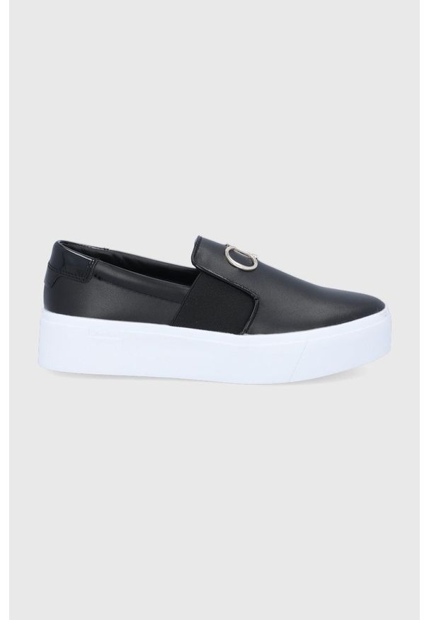 Calvin Klein tenisówki skórzane damskie kolor czarny. Kolor: czarny. Materiał: skóra