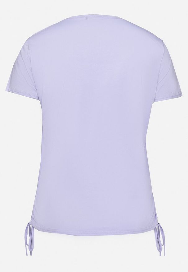 Born2be - Fioletowy T-shirt z Bawełny Ozdobiony Cyrkoniami i Ściągaczami po Bokach Forena. Okazja: na co dzień. Kolor: fioletowy. Materiał: bawełna. Wzór: aplikacja. Styl: casual