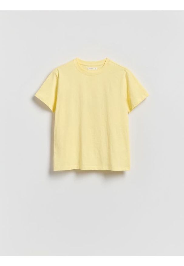 Reserved - Bawełniany t-shirt regular - żółty. Kolor: żółty. Materiał: bawełna