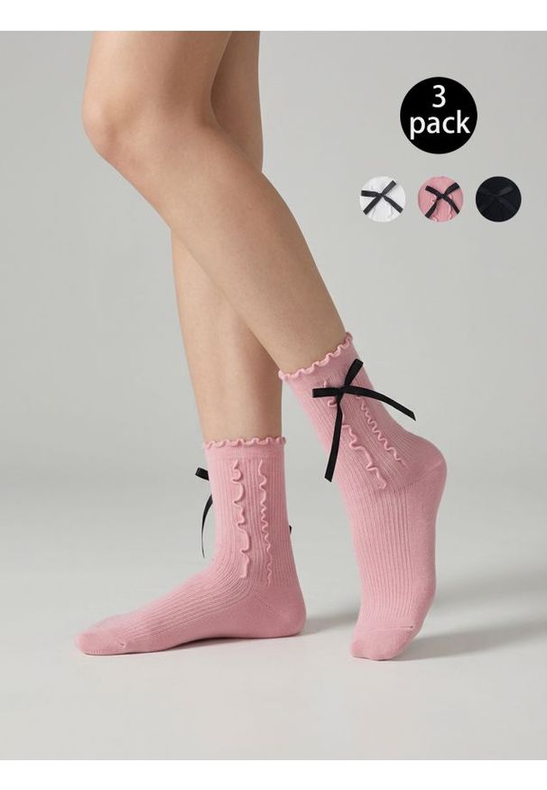 Sinsay - Zestaw skarpetek z falowanym ściągaczem i kokardką 3 pack - wielobarwny