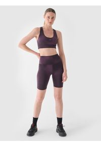 4f - 4F Legginsy kolarki treningowe damskie - fioletowe XS. Stan: podwyższony. Kolor: fioletowy. Materiał: elastan, włókno, dzianina, materiał, syntetyk. Długość: krótkie. Wzór: ze splotem, nadruk, gładki. Sport: fitness #1